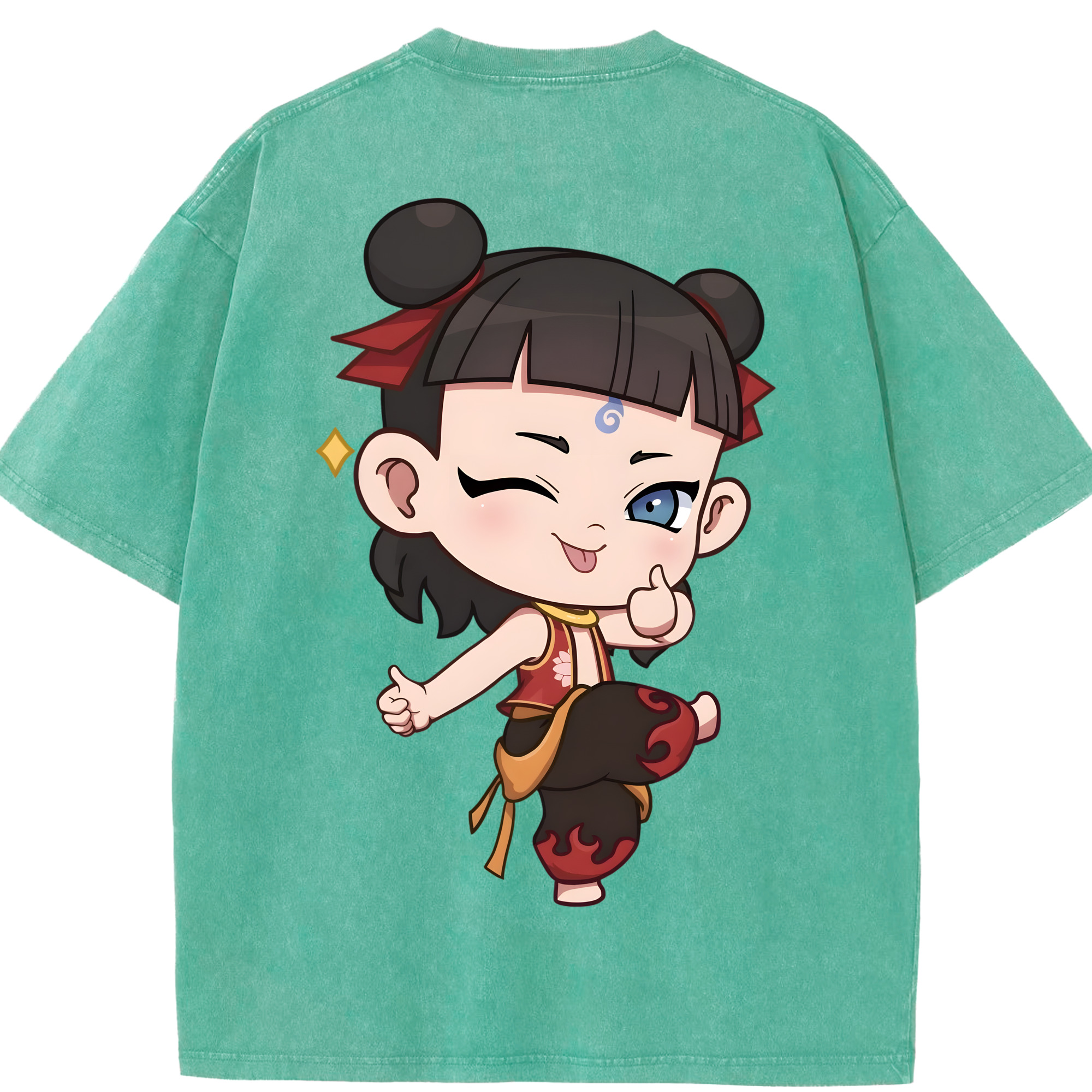 （画像用） Ne Zha 2 ナタ 魔童の大暴れ 綿100% ヴィンテージ風 半袖Tシャツ（背面プリント）